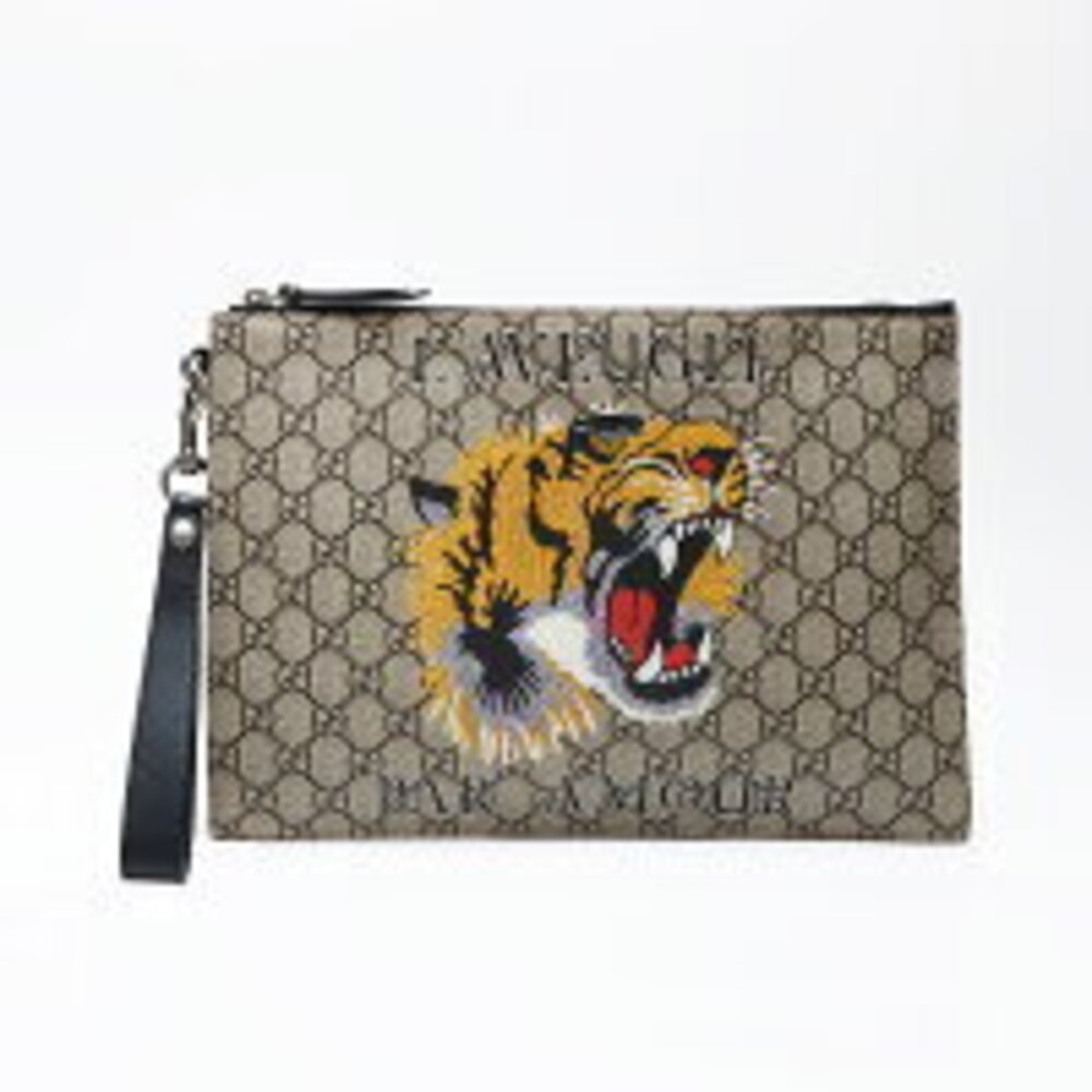 Gucci GG Supreme Tiger Clutch Bag Beige - Picture 2 of 11